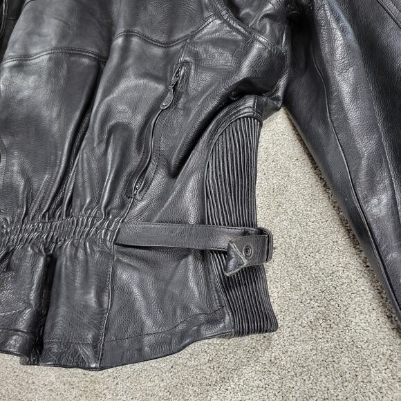 Womens Leather Motorcycle Jacket 3XL Black Vented Gusset Zip Up Biker Riding - Picture 15 of 16